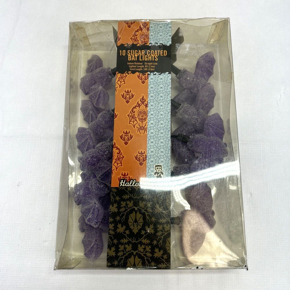 VTG Target Halloween 10 Sugar Coated Purple Bat String Lights Indoor/Outdoor NOB